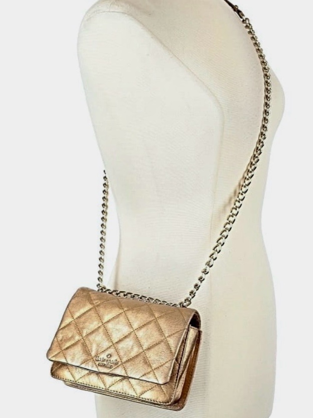 Quilted Metallic Crossbody Bag - Gold
